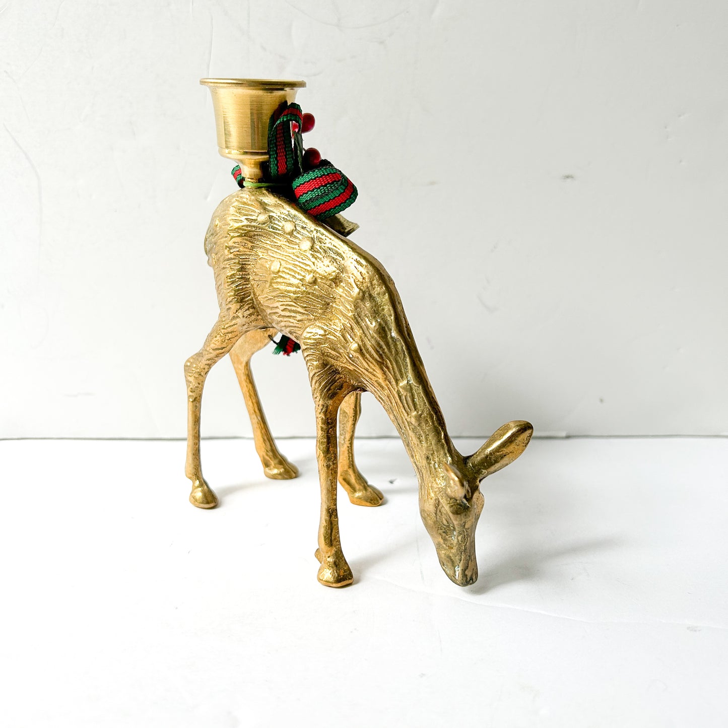 Vintage brass reindeer taper candle holder, Christmas Decor