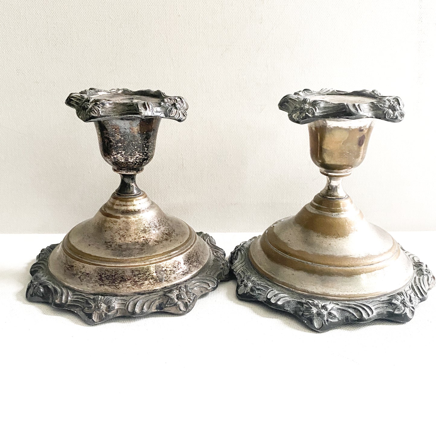 Ornate Vintage Silverplate Taper Candlestick Holders, Sheridan Silver