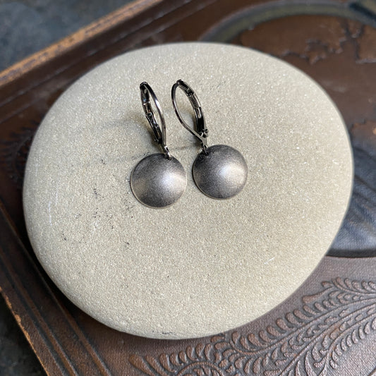 Little Domed Circle Earrings in antiqued silver