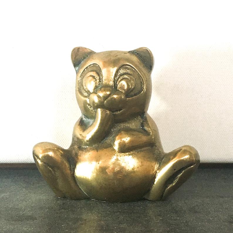 Vintage Brass Panda Bear Figurine, Teddy Bear Collectible