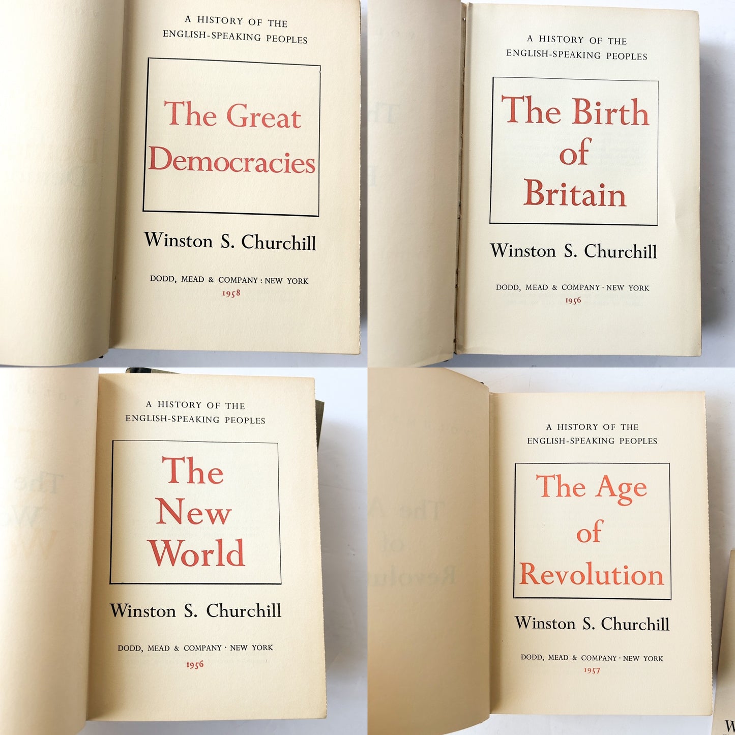 Vintage Winston S. Churchill, A History of the English Speaking Peoples, 4 Volume Set, includes first edition of The Age of Revolution