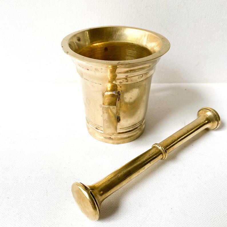 Heavy, vintage brass mortar and pestle
