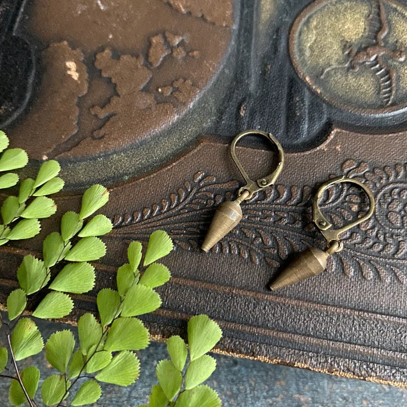 Antiqued brass mini spike earrings, minimal steampunk style
