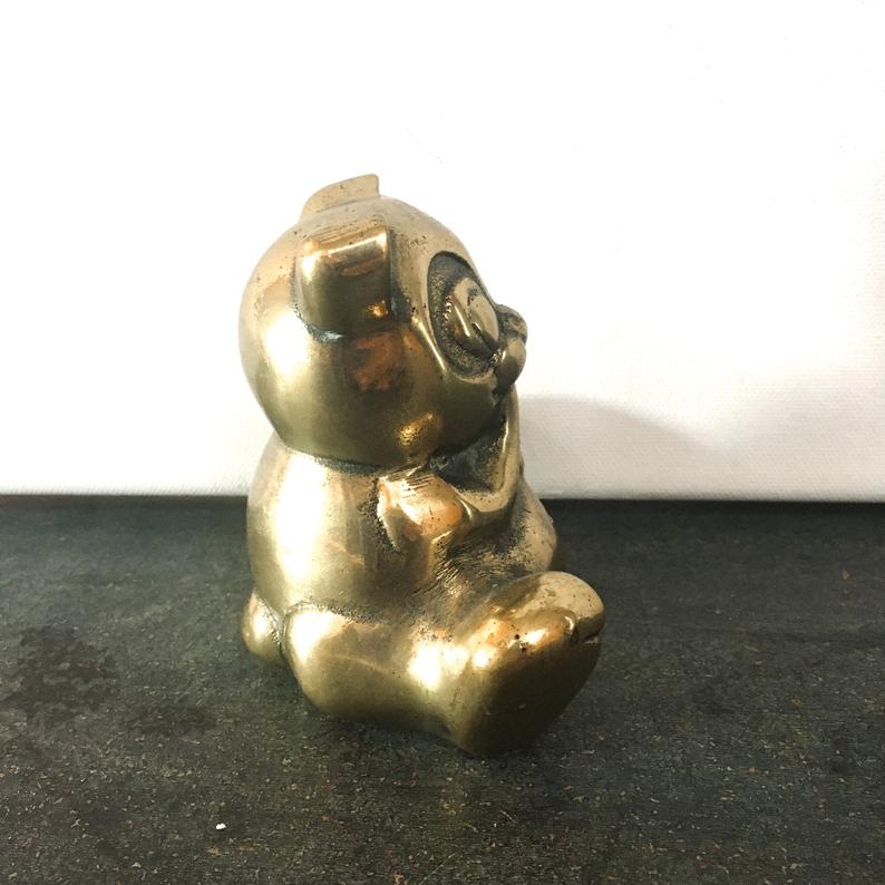Vintage Brass Panda Bear Figurine, Teddy Bear Collectible