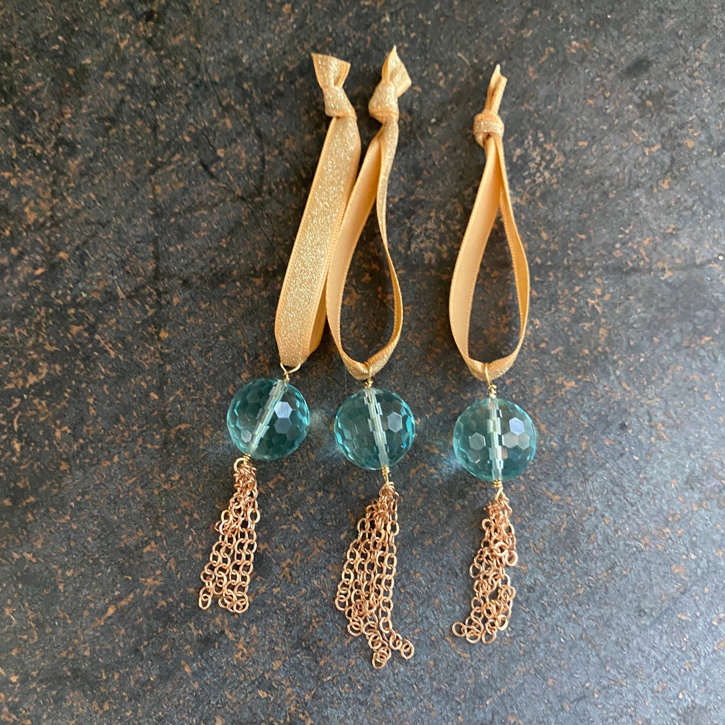 Turquoise and Gold Fringe Ornaments