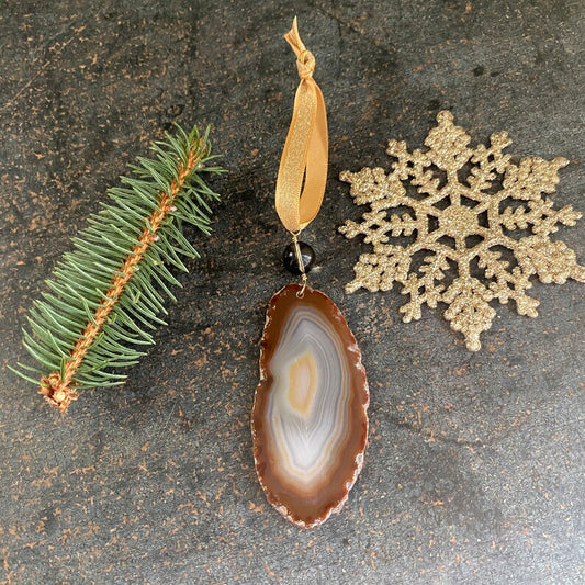 Brown Earth Tones Agate Slice Ornament, Natural Christmas Decor