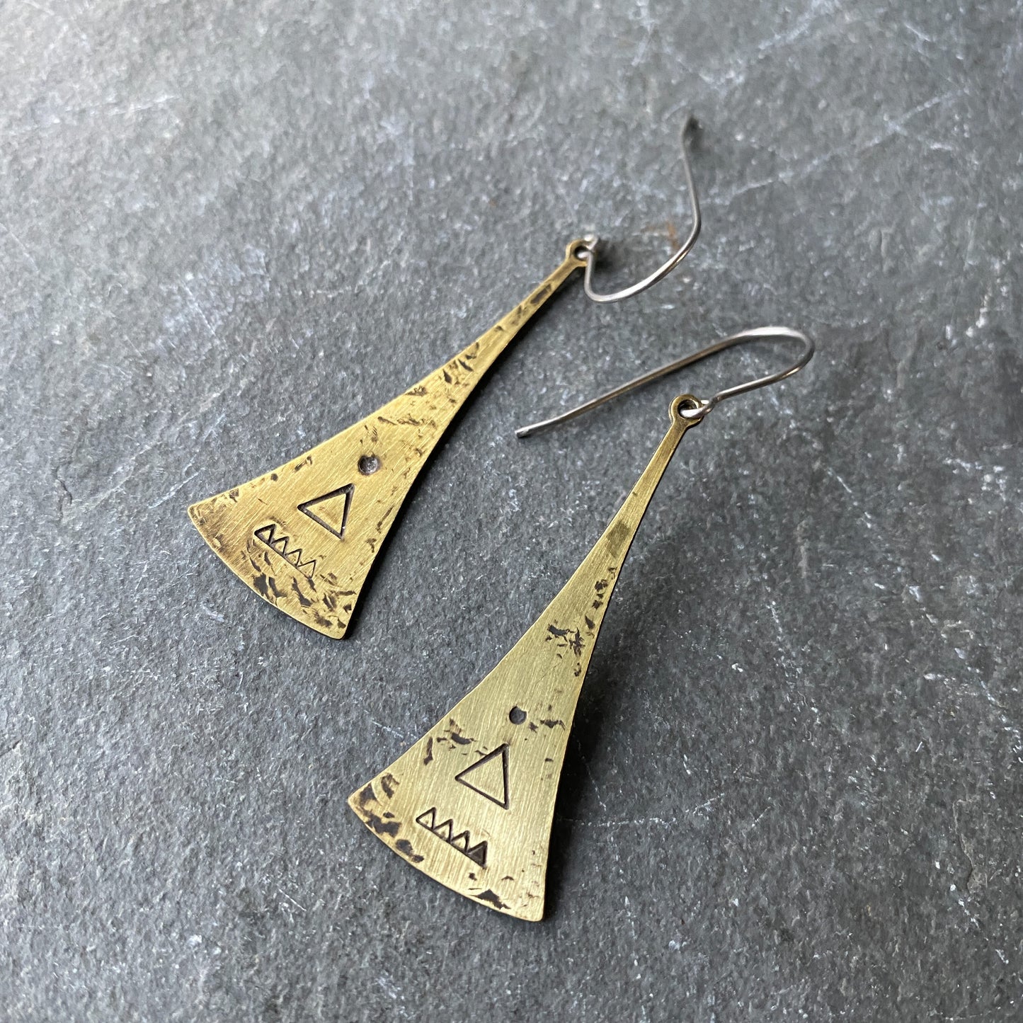 Fire Relic Earrings, Brass Fan Shape