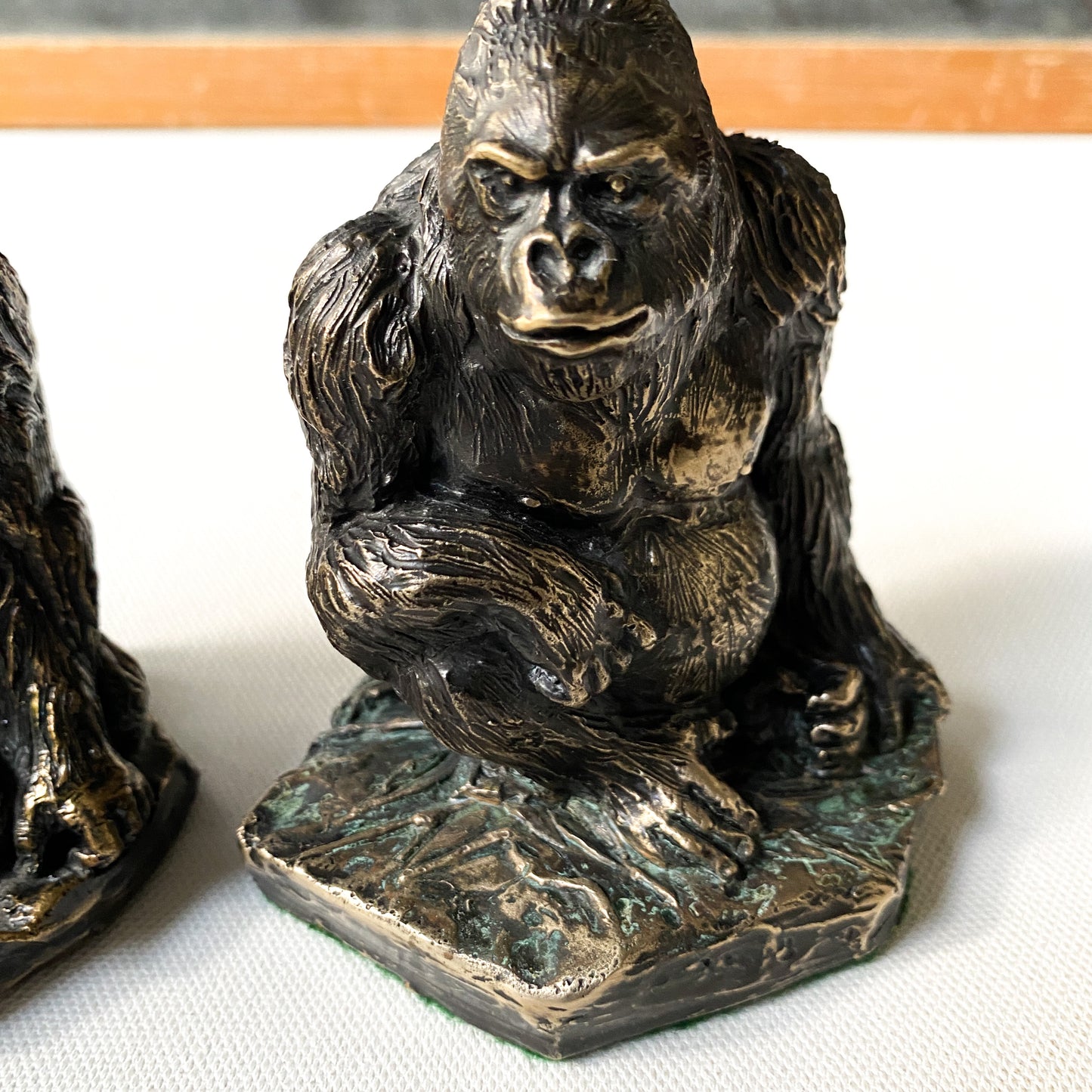 Vintage Bronze Gorilla Sculpture Bookends, Joseph Addotta, Signed