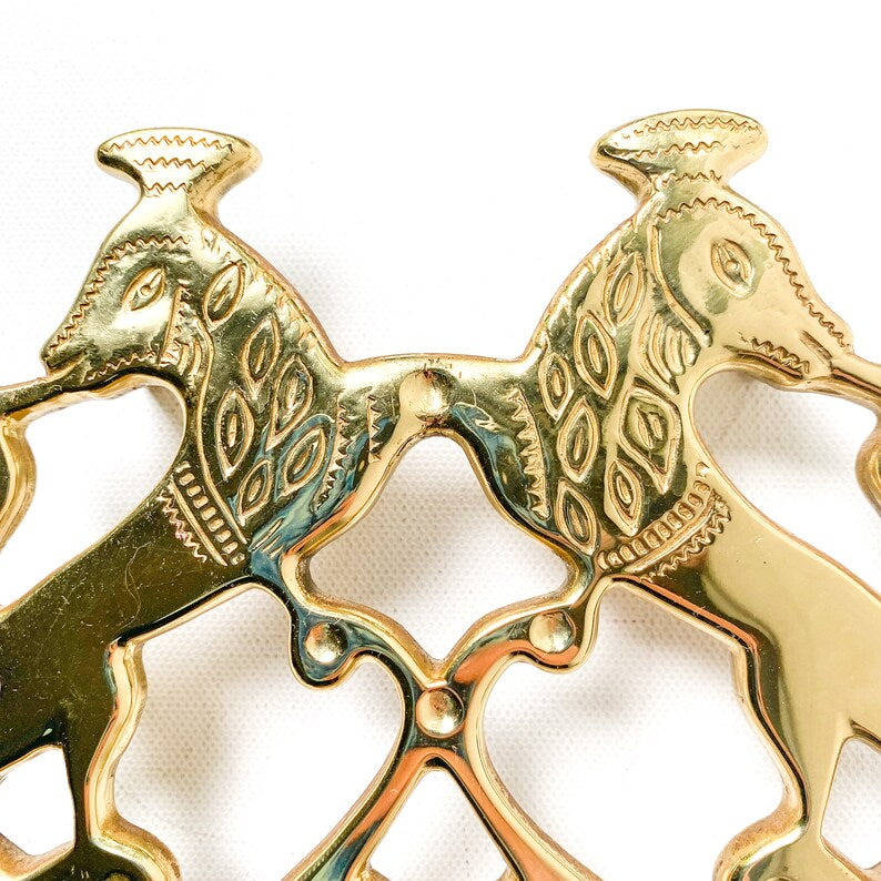 Vintage brass regal double lion trivet