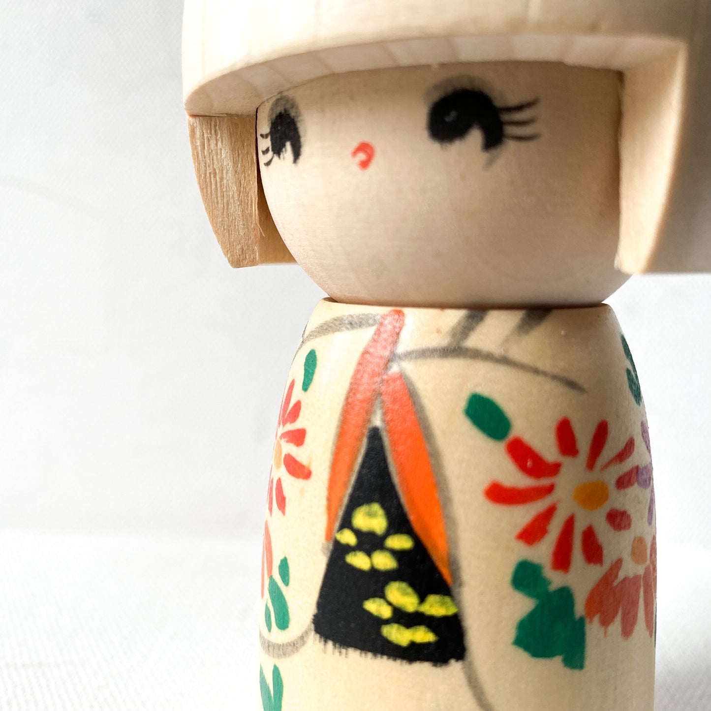 Vintage Japanese Kokeshi Collectible Doll, Painted Wood