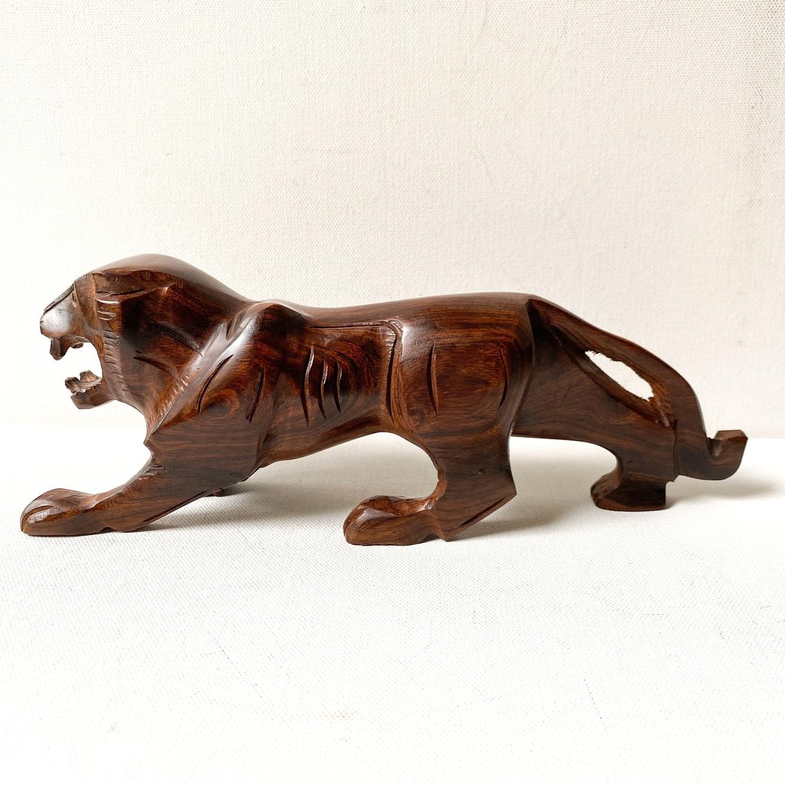 Vintage Ironwood Tiger Sculpture