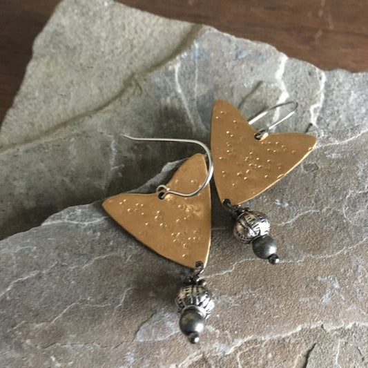Hammered Brass and Mixed Metal Arrow Drop Earrings