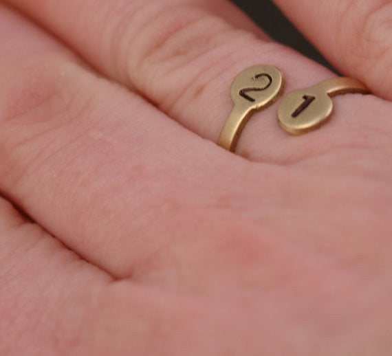 Number Ring Adjustable Brass Personalized Ring