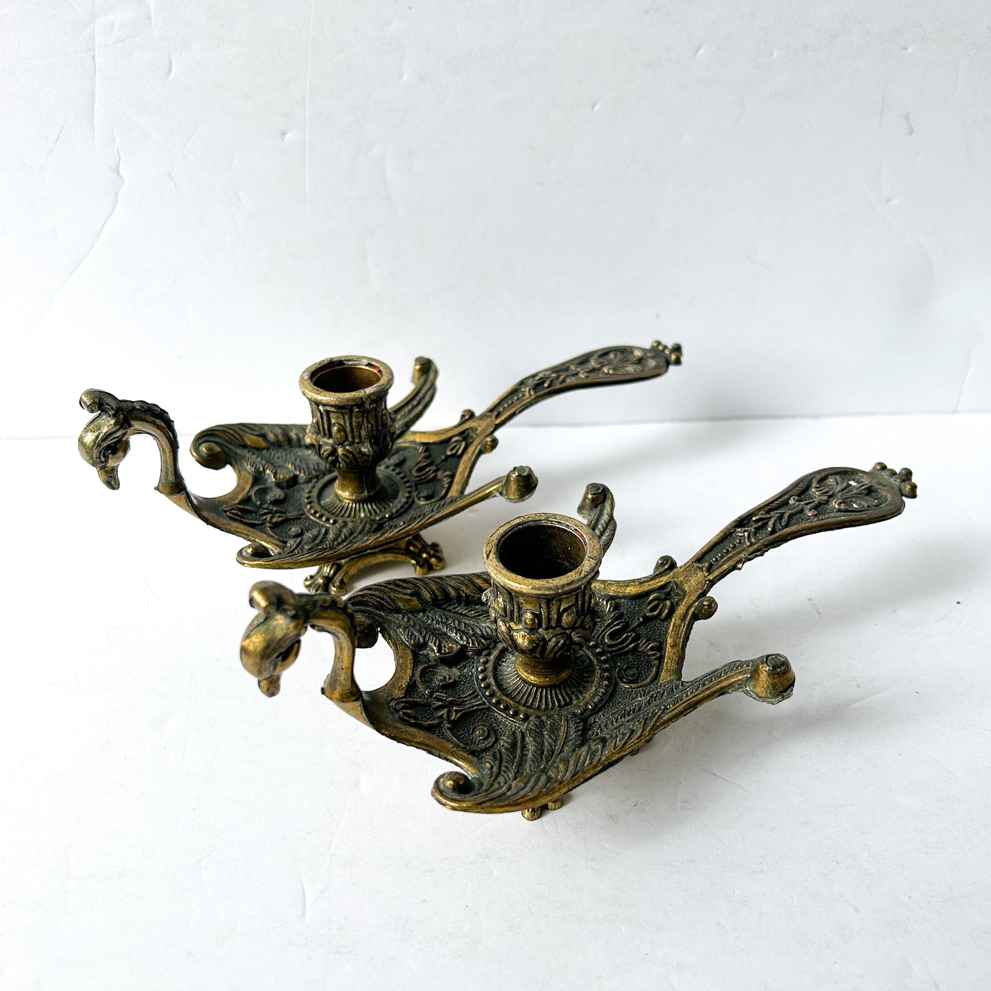 Vintage brass tone peacock candle holders, Set of 2, Rococo Style, Made in Italy