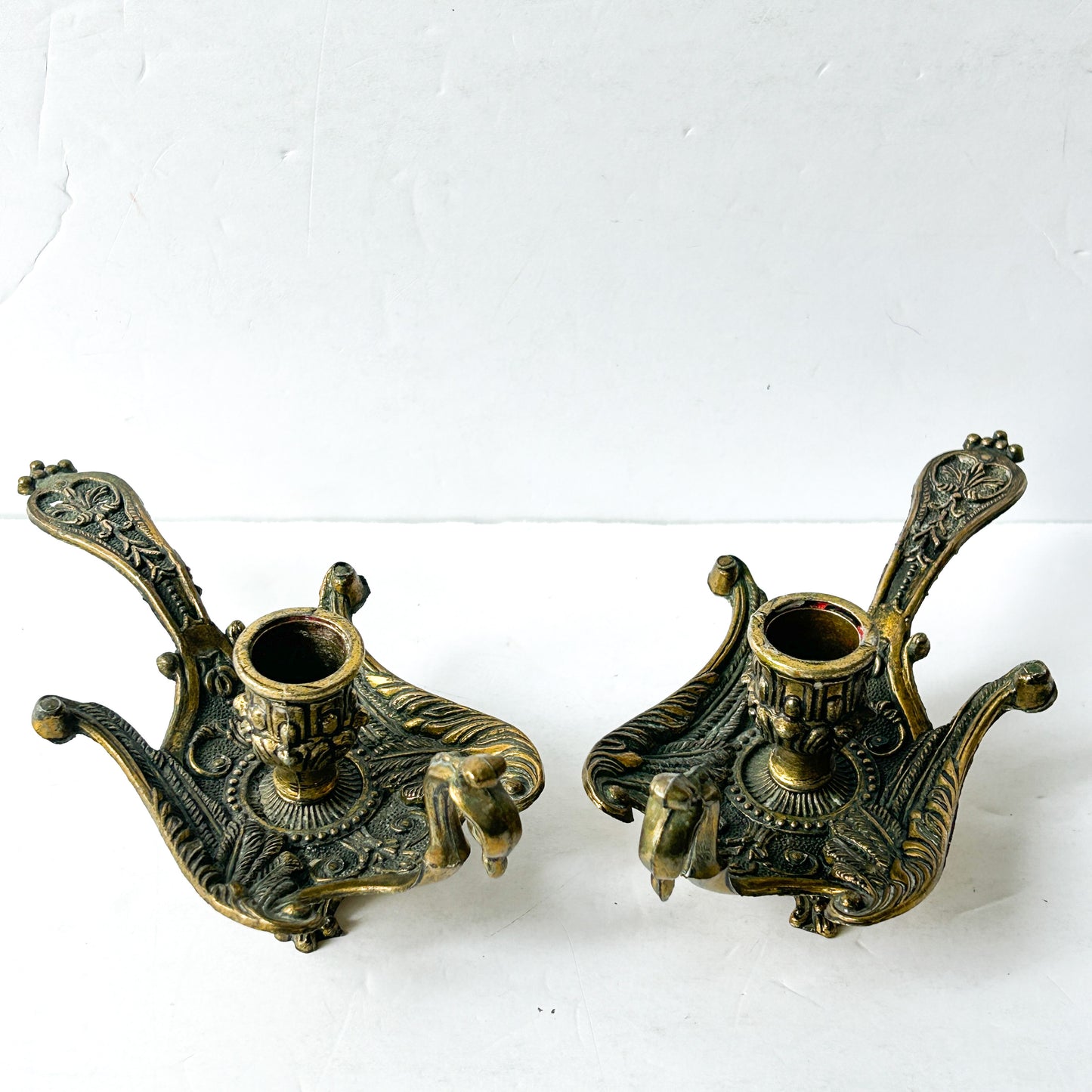 Vintage brass tone peacock candle holders, Set of 2, Rococo Style, Made in Italy