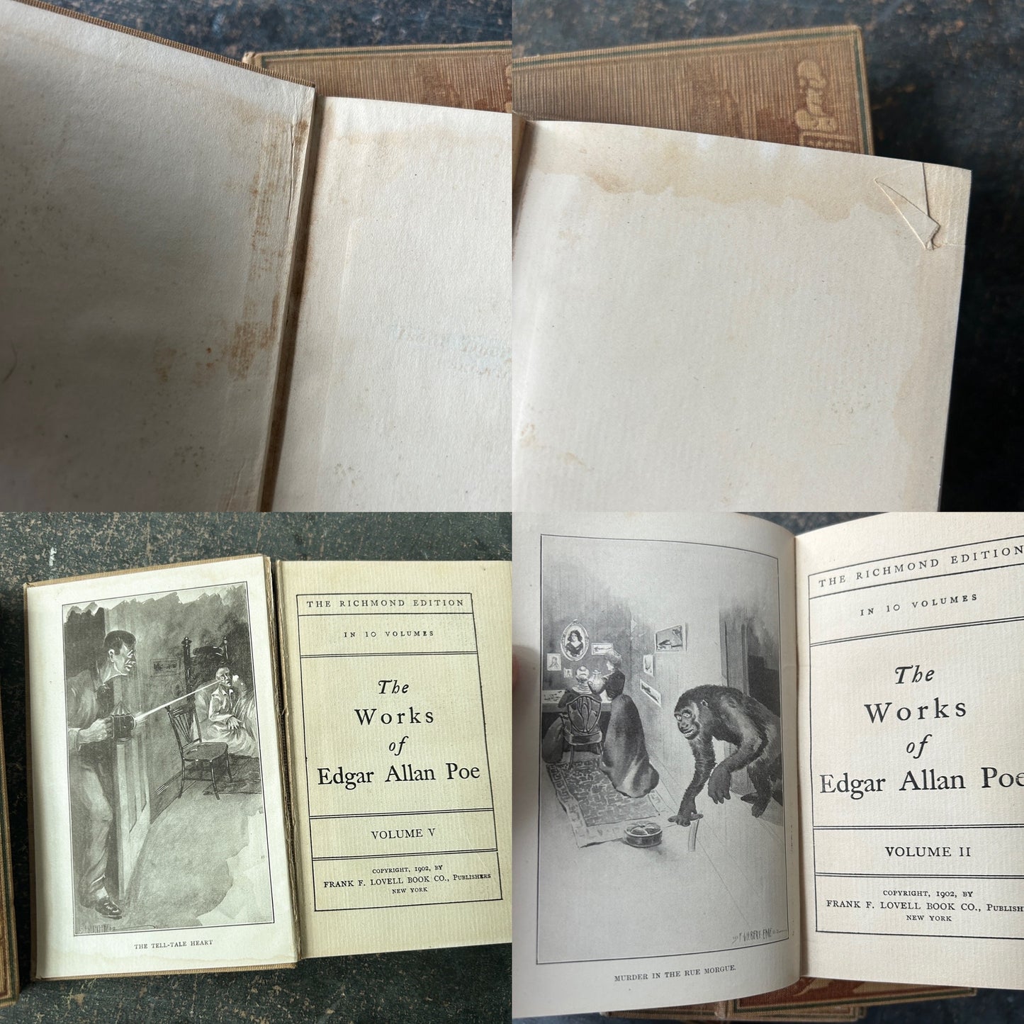 Antique Edgar Allan Poe 10 Volume Book Set, The Richmond Edition in 10 volumes, 1902, SEE CONDITION NOTES