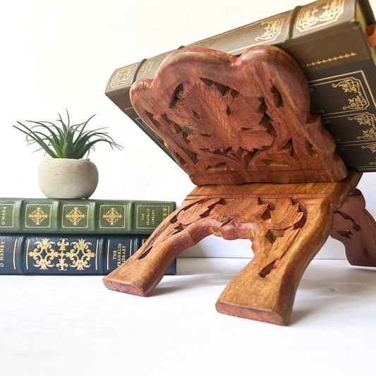 Vintage Carved Wood Book Stand, bohemian book holder