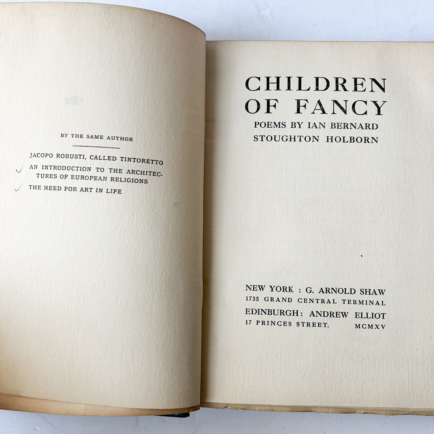 Children of Fancy Poems by Ian Bernard Stoughton Holburn Antique Book, 1915 Rare Edwardian Book, See Condition notes