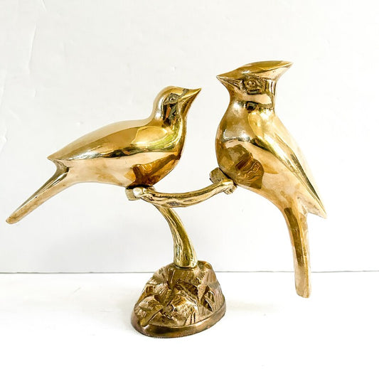 Vintage birds on a branch sculpture, pair of cardinals, love birds
