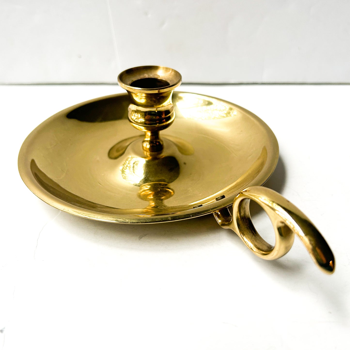 Vintage brass chamber candle with loop finger holder