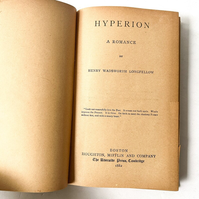 Antique book, Hyperion by Henry Wordsworth Longfellow, 1882