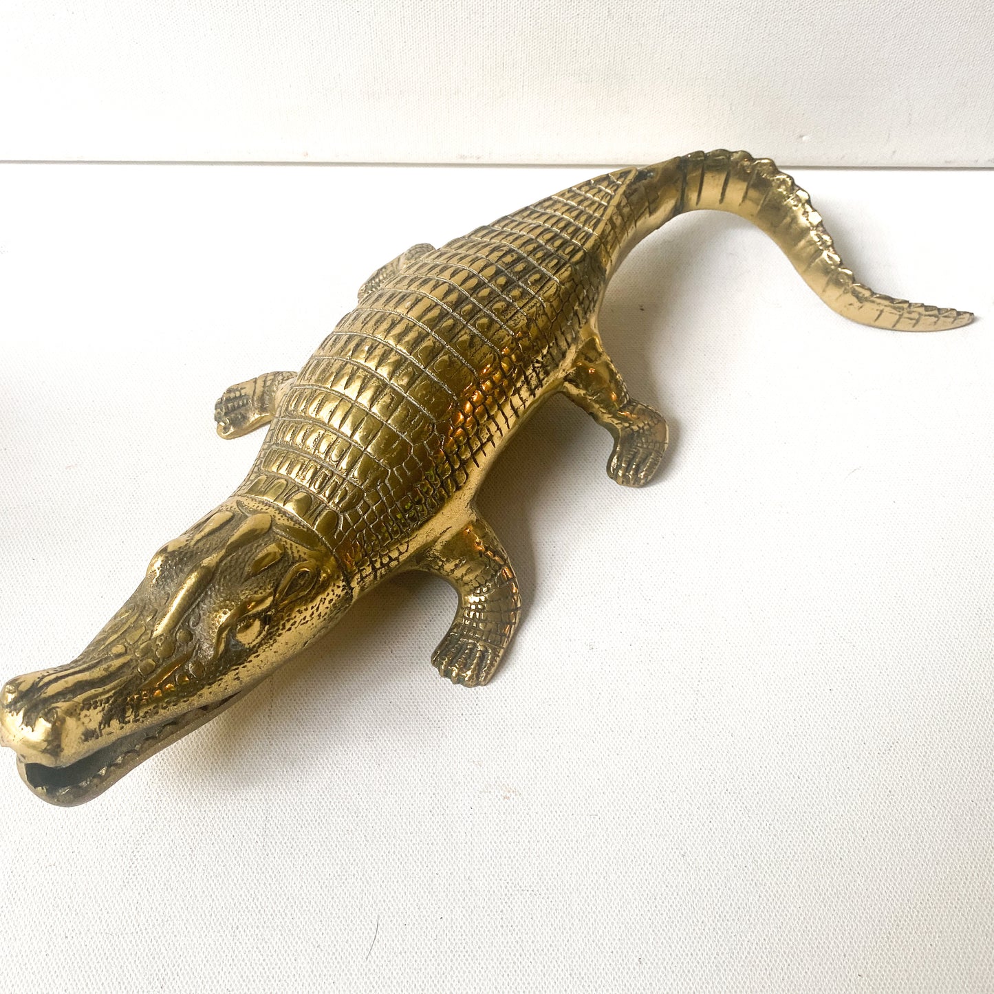 Large vintage brass alligator sculpture, crocodile figurine,  reptile decor,