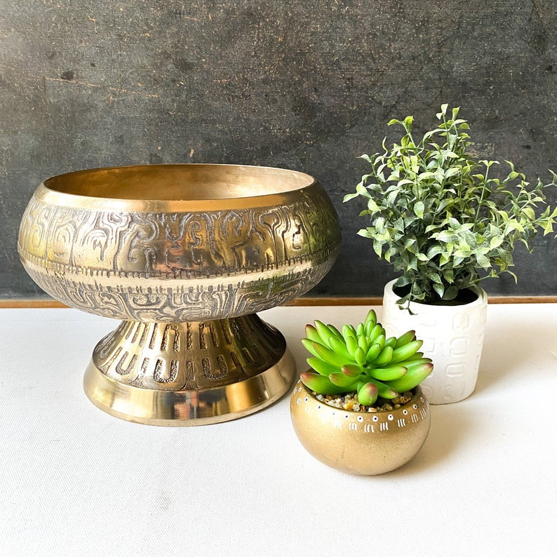 Large Vintage Midcentury Brass Pedestal Bowl