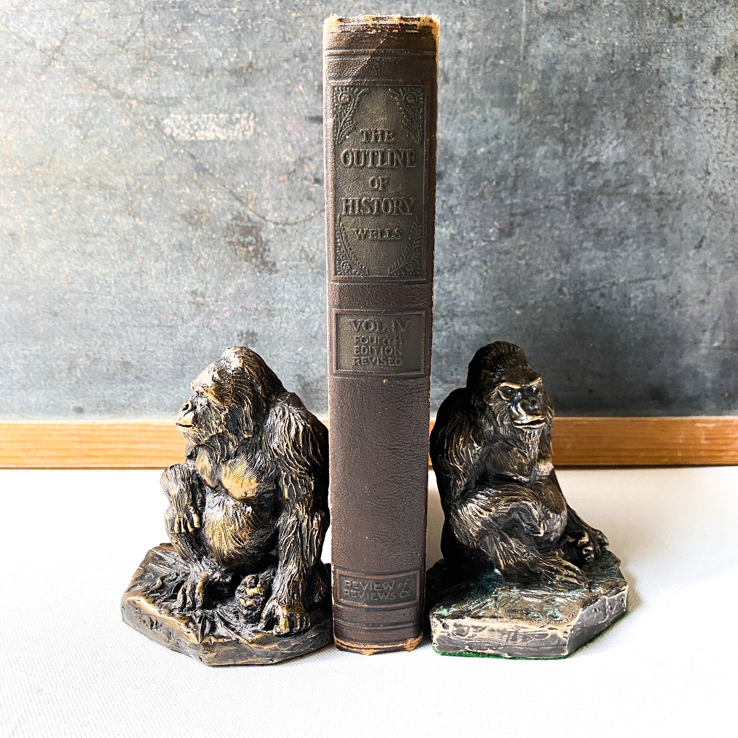 Vintage Bronze Gorilla Sculpture Bookends, Joseph Addotta, Signed