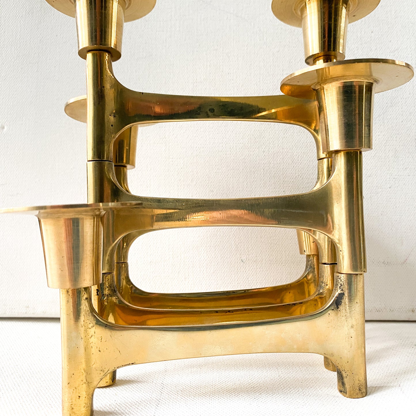 Vintage Brass Articulating Candleabra, folding brass candle holder
