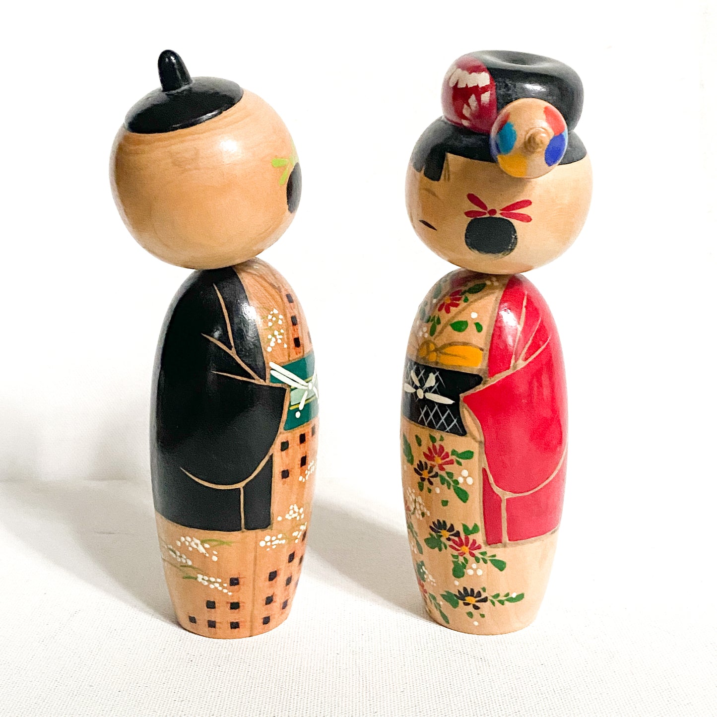 Vintage Kokeshi Doll Pair with nodding heads