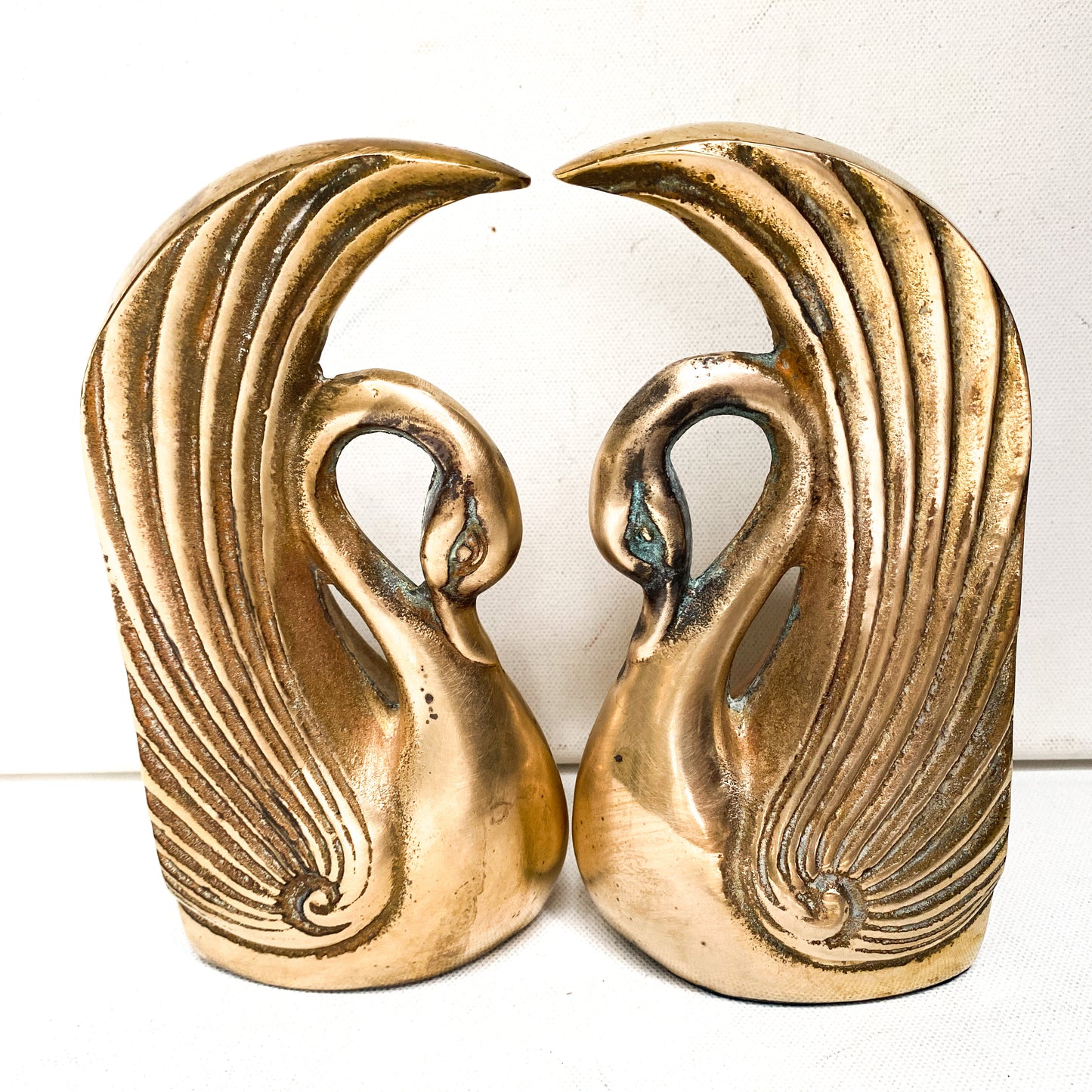 Vintage Brass Swan Bookends