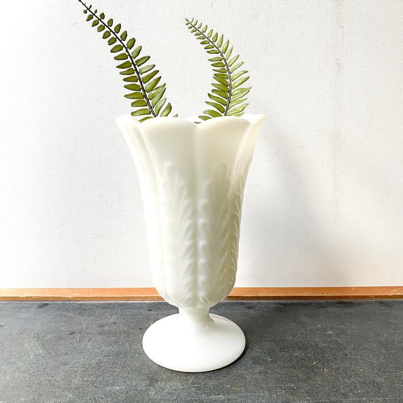 E. O. Brody Co Vintage White Milk Glass Vase, Cleveland, Pedestal Style M5200