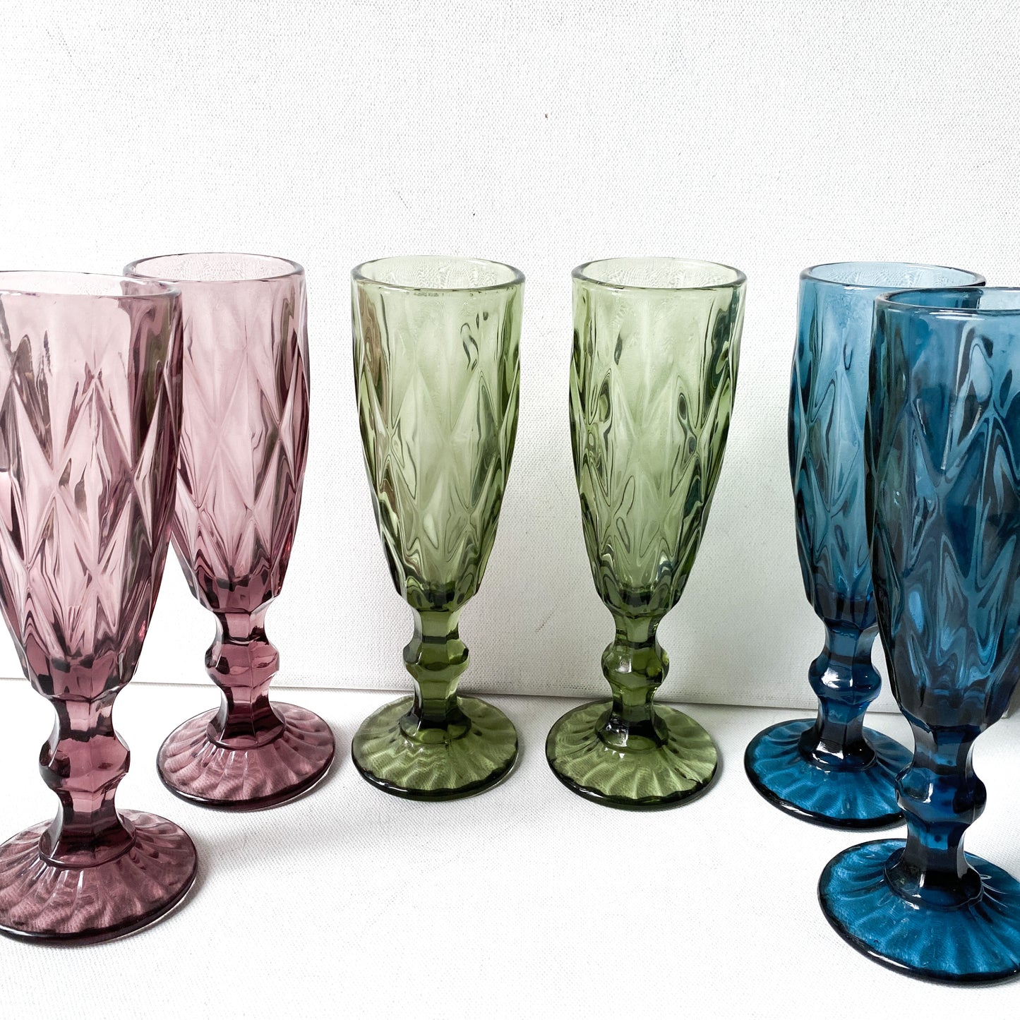 Vintage Jewel Tone Glass Set, Mix and Match Glasses,Champagne Flutes,  Goblets, Colorful Tablescape, Party Decor,