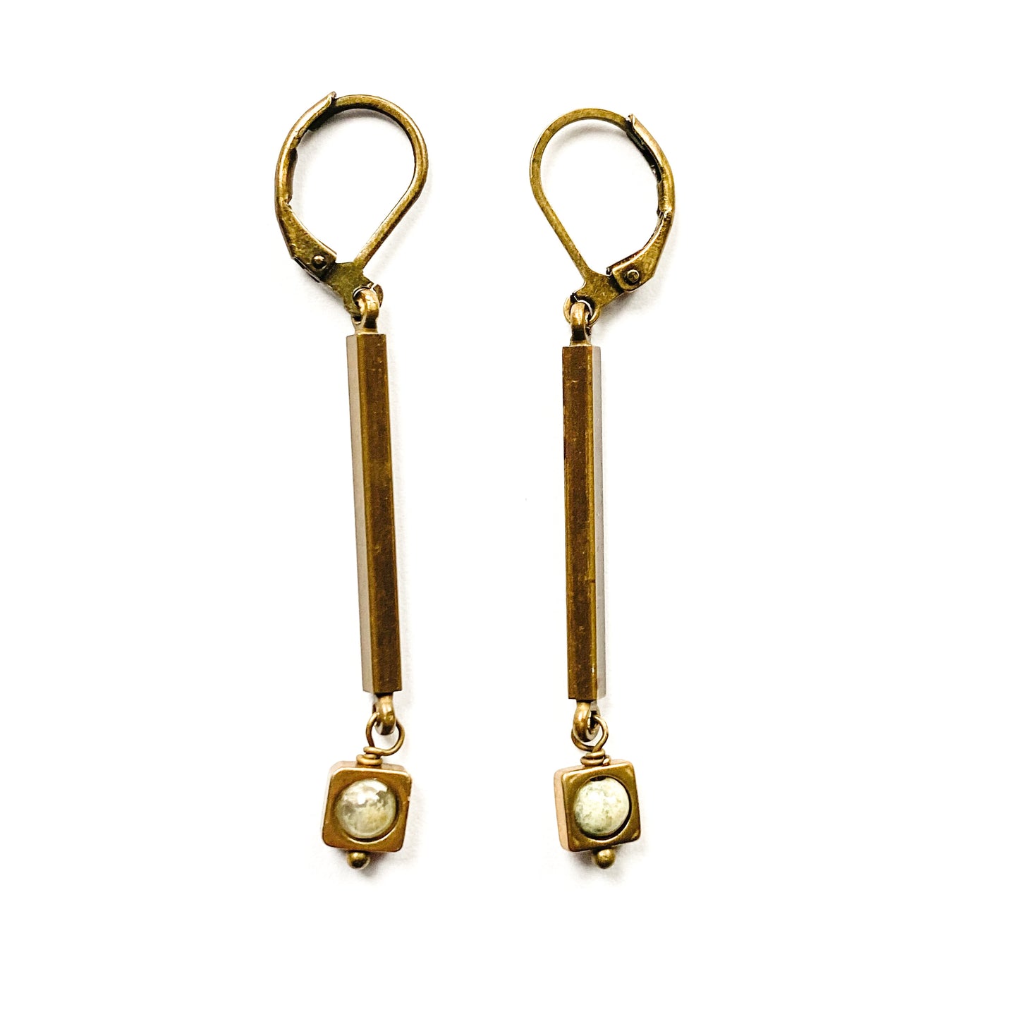 Brass bar earrings, Art Deco style