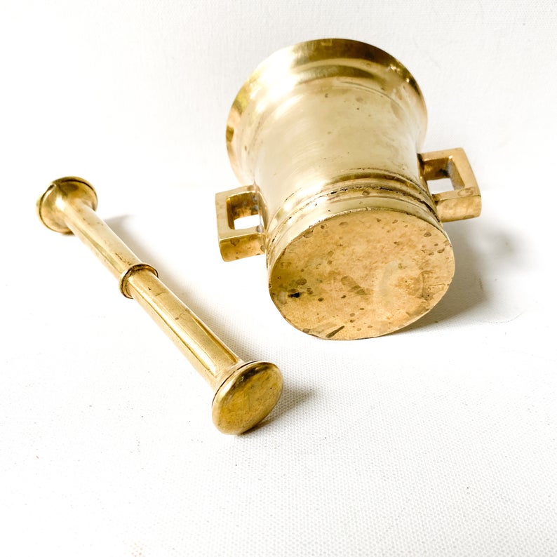 Heavy, vintage brass mortar and pestle