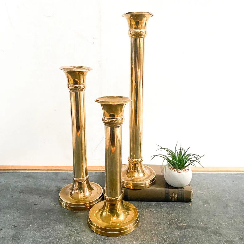 Tall Brass Candle Holders, Vintage, Set of 3