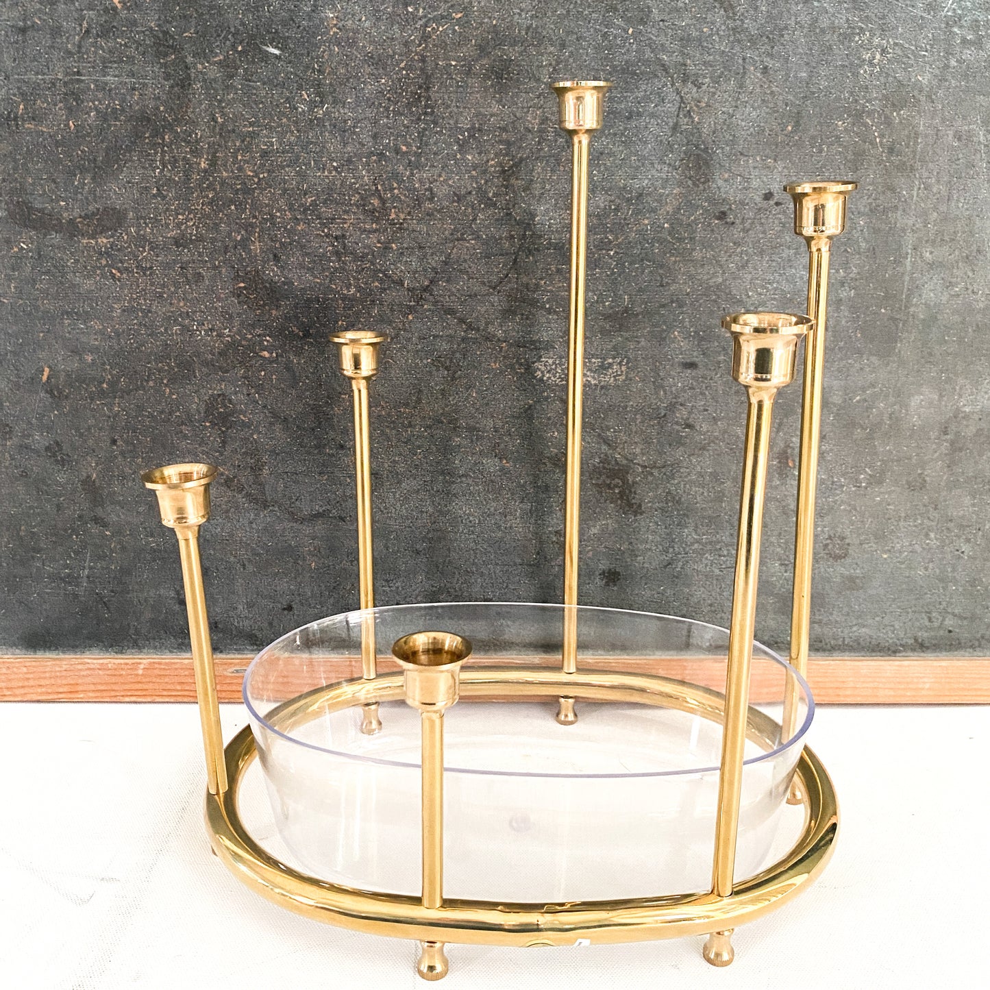 Vintage Brass Candleholder Centerpiece, MCM graduated candle holder