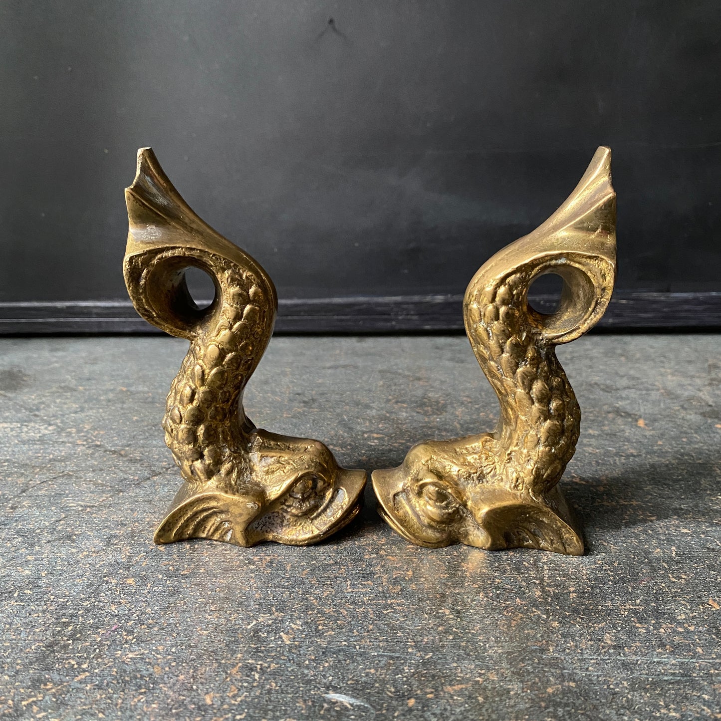 Vintage Brass Maltese Dolphin Fish Bookends
