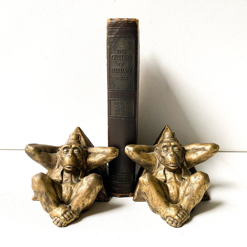 Vintage Pyramid and Monkey Bookends