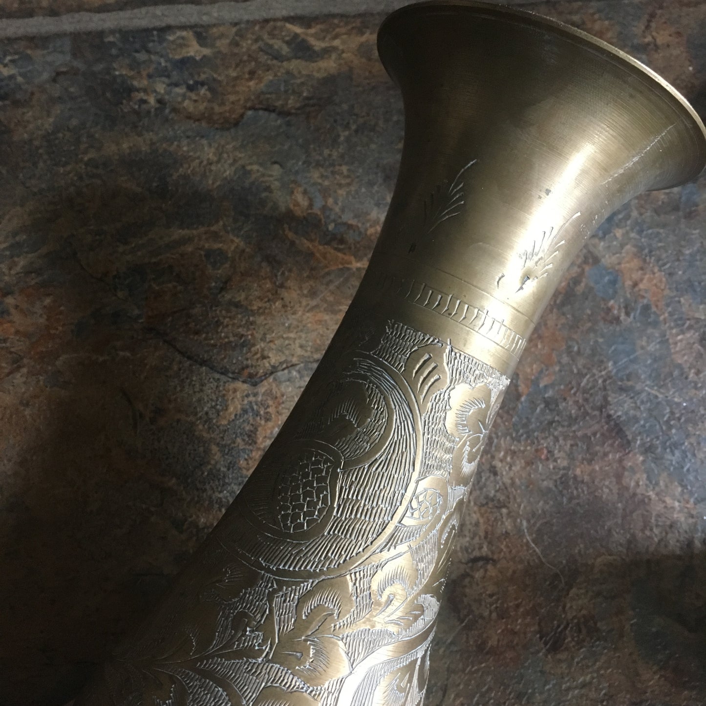 Brass Engraved Vase and trinket dish
