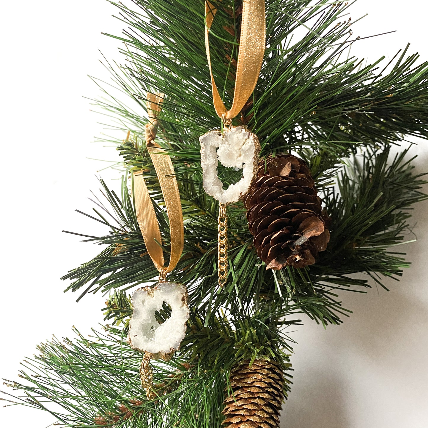 Geode Slice Ornaments, Set of 3, Natural Christmas Tree Decor