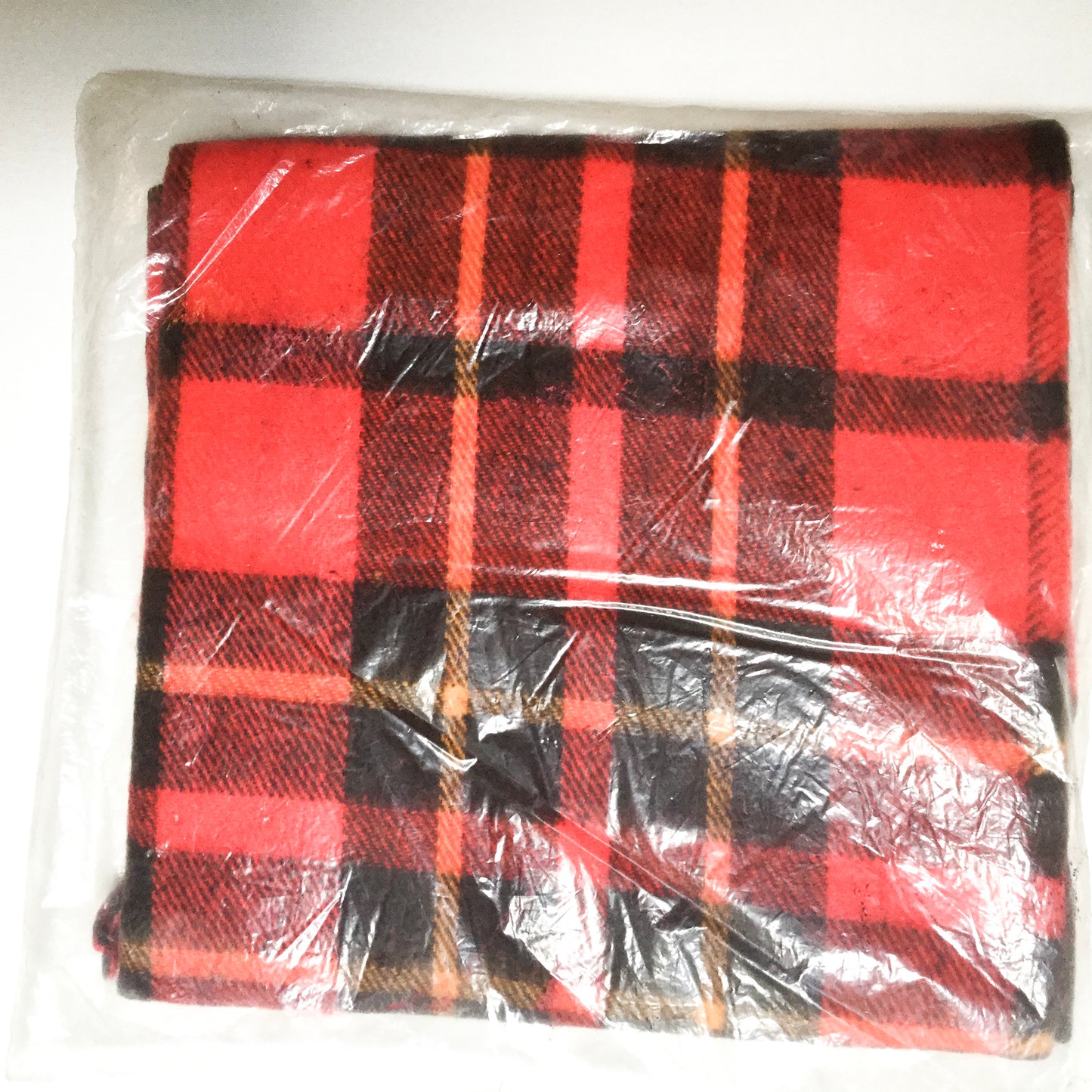 Vintage Red Tartan Plaid Faribo lapper blanket, sealed