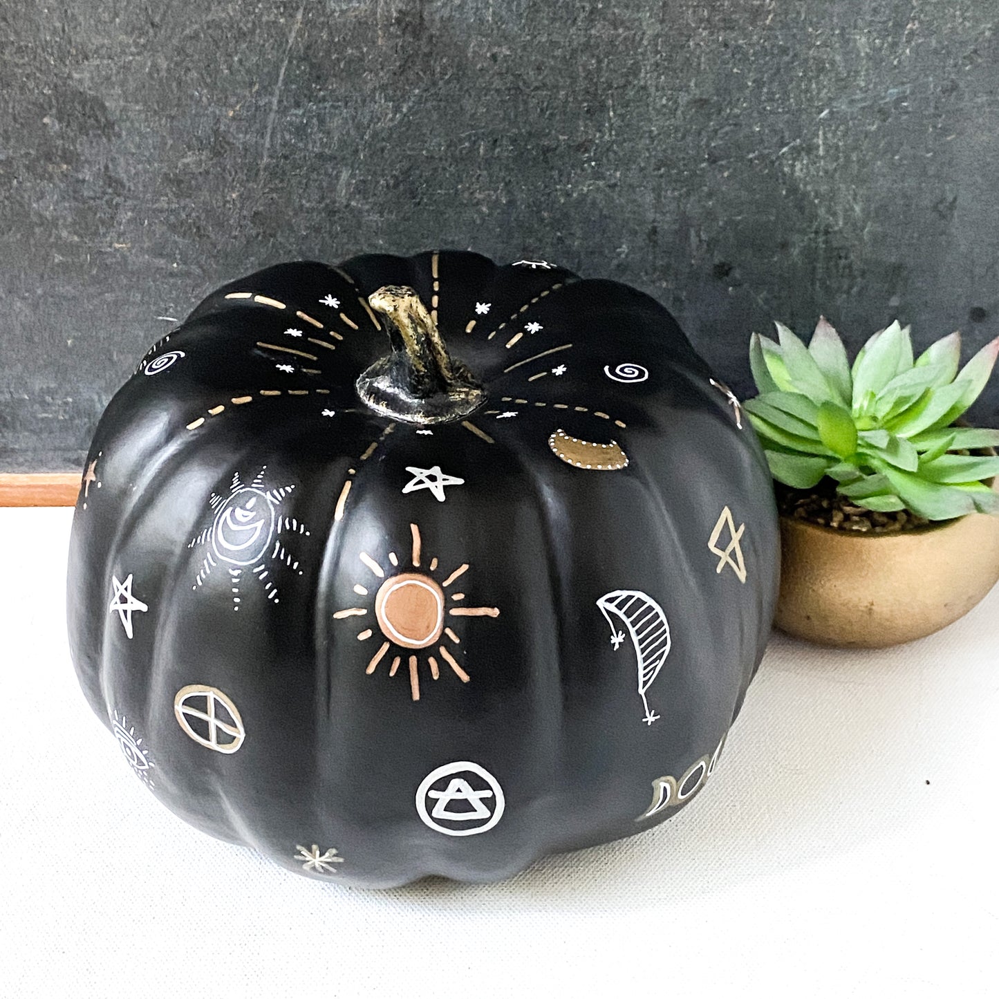 Celestial Magic Pumpkin, Gothic Halloween Decor, Faux Black Pumpkin, Alchemy Design