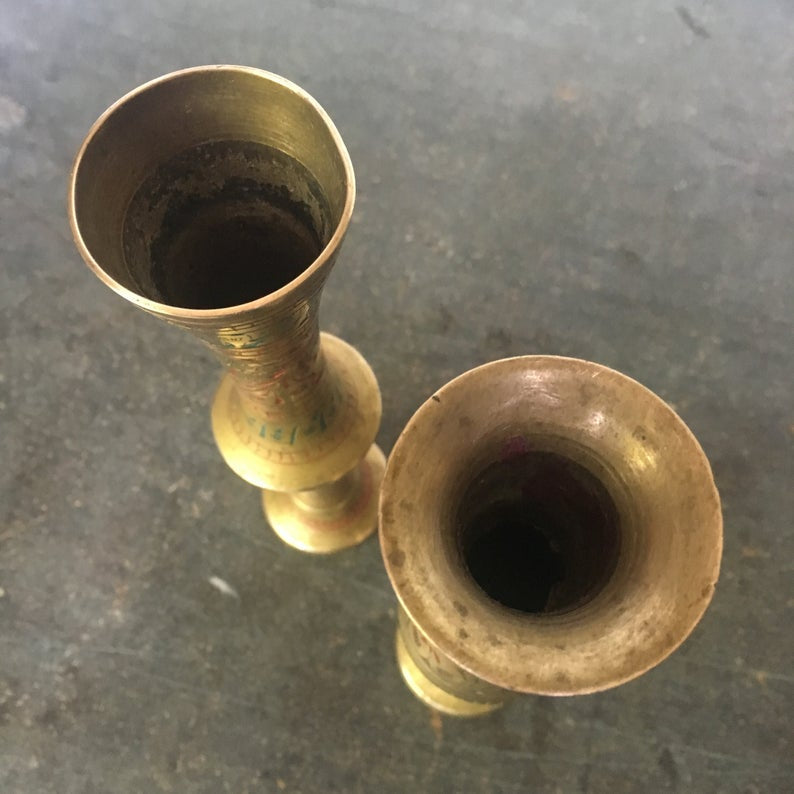 Vintage Etched Brass Vases