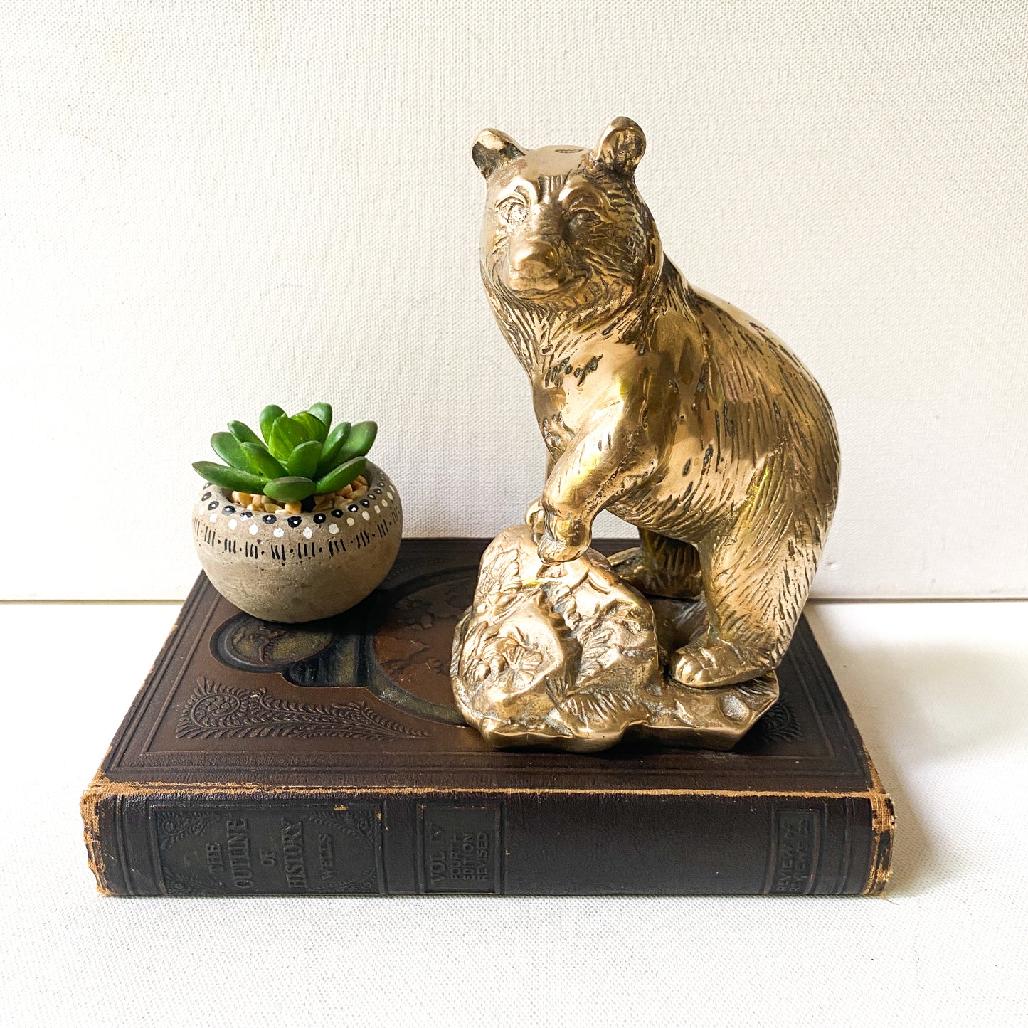Vintage Brass Bear Sculpture, Bear on rock