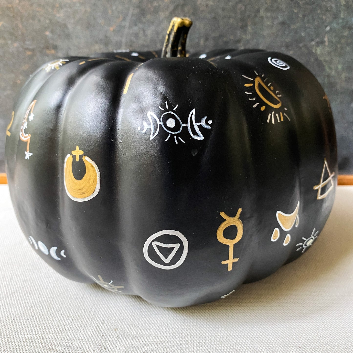 Celestial Magic Pumpkin, Gothic Halloween Decor, Faux Black Pumpkin, Alchemy Design