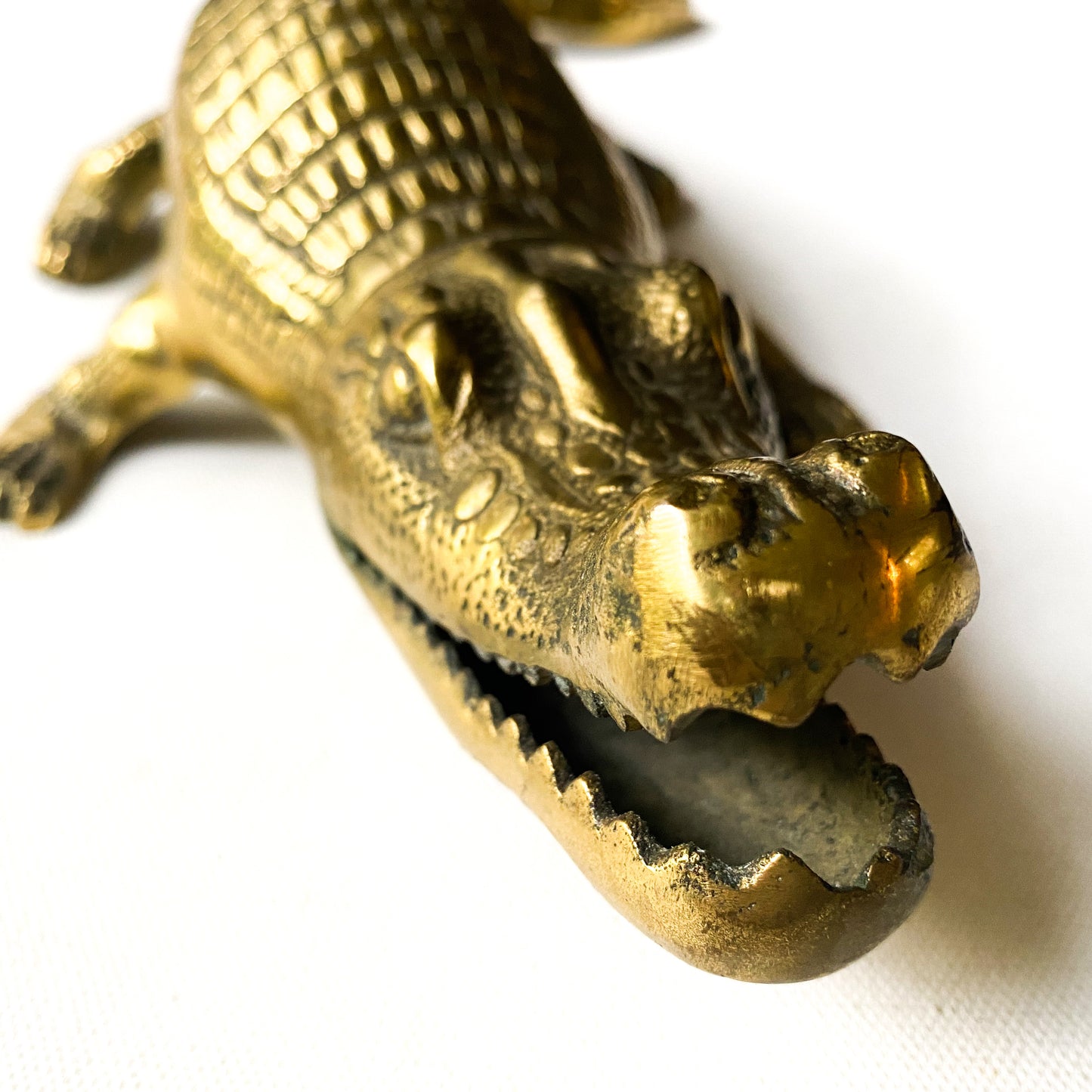 Large vintage brass alligator sculpture, crocodile figurine,  reptile decor,