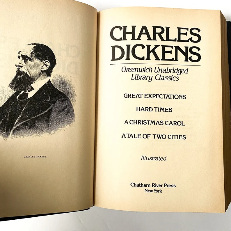 Vintage Charles Dickens Greenwich Unabridged Library Classics Book, Great Expectations, Hard Times, A Christmas Carol, A Tale of Two Cities