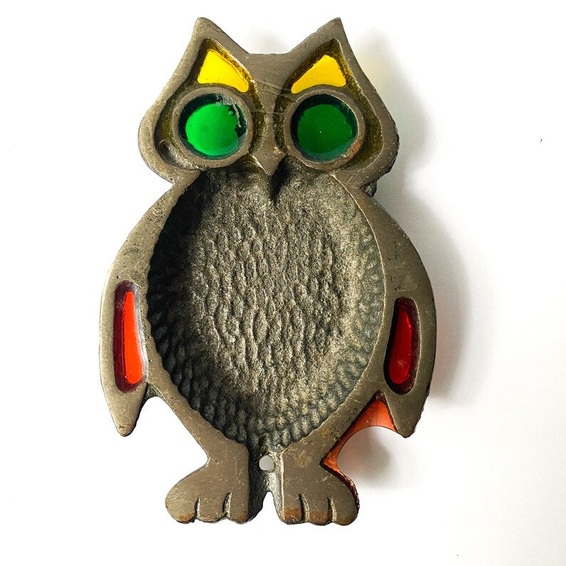 Vintage Mid Century Cast Iron Owl Incense Dish