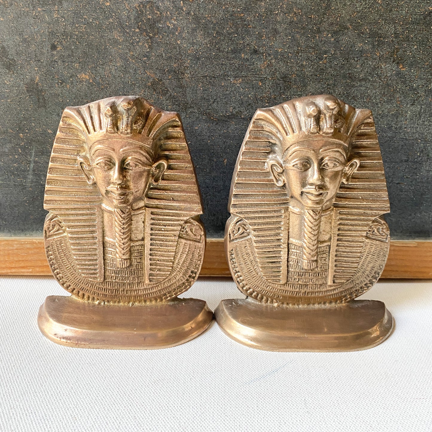 Vintage Brass Egyptian Bookends, King Tut, Revival Style Pharoah